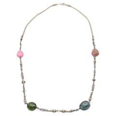Turmalin Perlen Silber und Gold Halskette, 1960 
