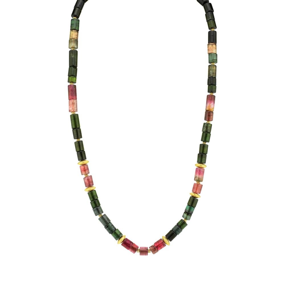 Tourmaline Beads with 18 Karat and 14 Karat Yellow Gold Spacers Necklace 3