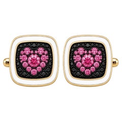 Tourmaline Birthstone Heart Cufflinks White Enamel, 14K Gold by Meghna Jewels
