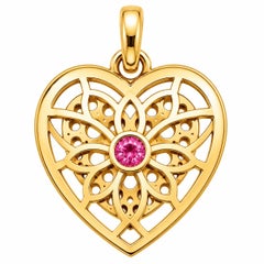 Tourmaline Birthstone Heart Pendant White Enamel 14 Karat Gold by Meghna Jewels