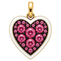 Tourmaline Birthstone Heart Pendant White Enamel 14 Karat Gold by Meghna Jewels