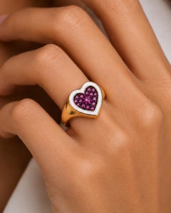 Tourmaline Birthstone Heart Ring White Enamel 14K Gold by Meghna Jewels