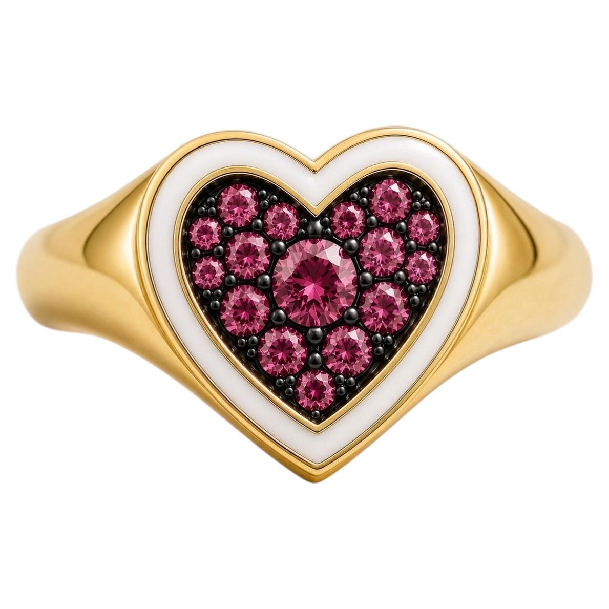 Tourmaline Birthstone Heart Ring White Enamel 14K Gold by Meghna Jewels