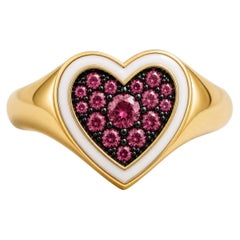 Tourmaline Birthstone Heart Ring White Enamel 14K Gold by Meghna Jewels