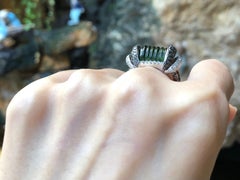 Tourmaline, Black Diamond and Diamond Ring Set in 18 Karat White Gold Settings