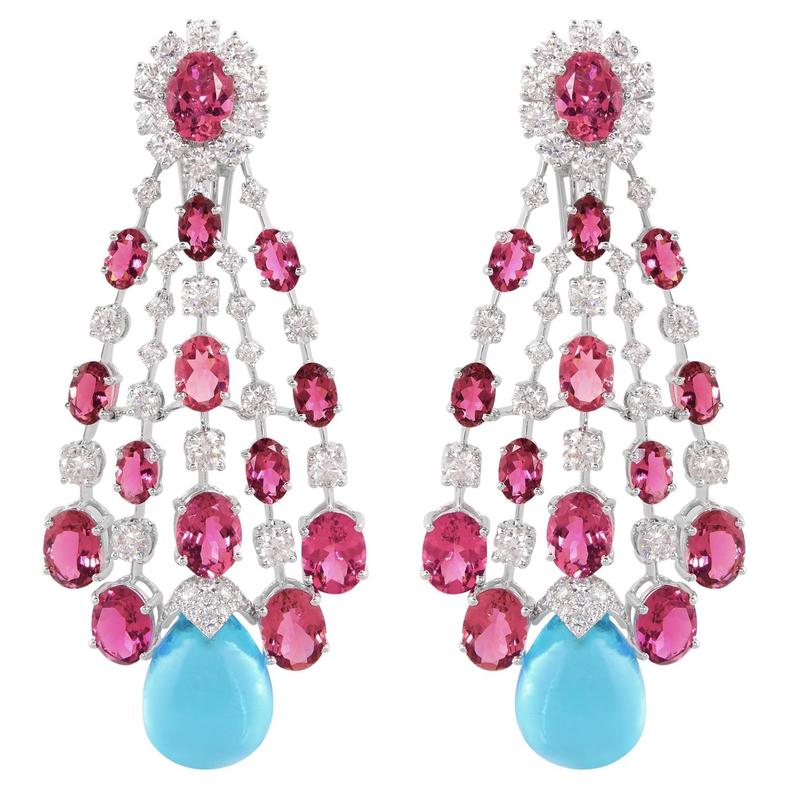 Orecchini pendenti con tormalina blu e topazio diamante in oro bianco 14 carati Gioielli di pregio