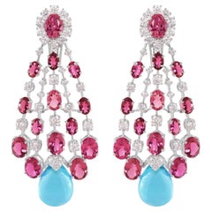 Orecchini pendenti con tormalina blu e topazio diamante in oro bianco 14 carati Gioielli di pregio