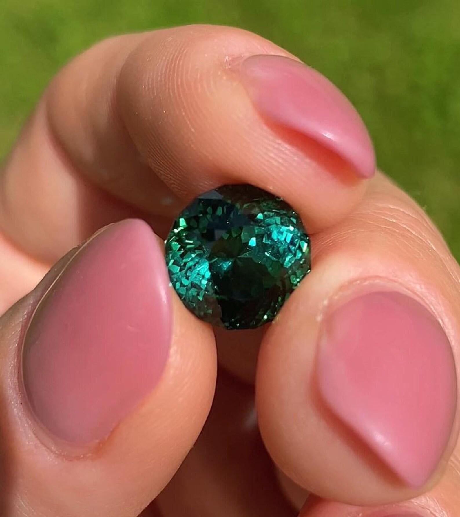 Tourmaline Bluish Green 6.17Ct natural gemstone, Round cut, Afghanistan For Sale 1