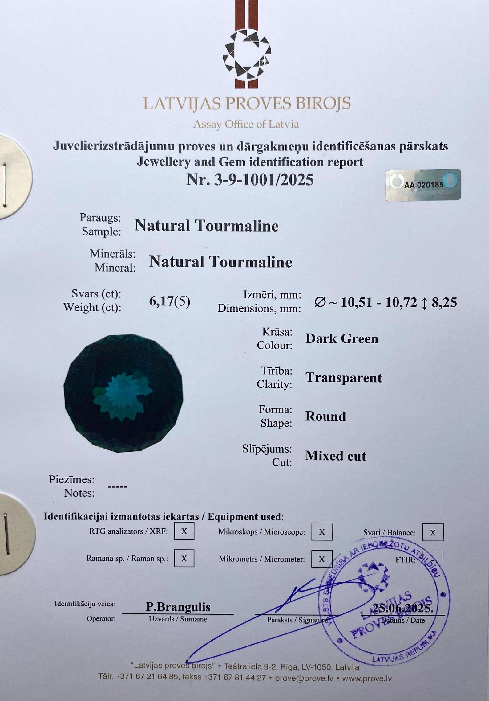 Tourmaline Bluish Green 6.17Ct natural gemstone, Round cut, Afghanistan For Sale 2