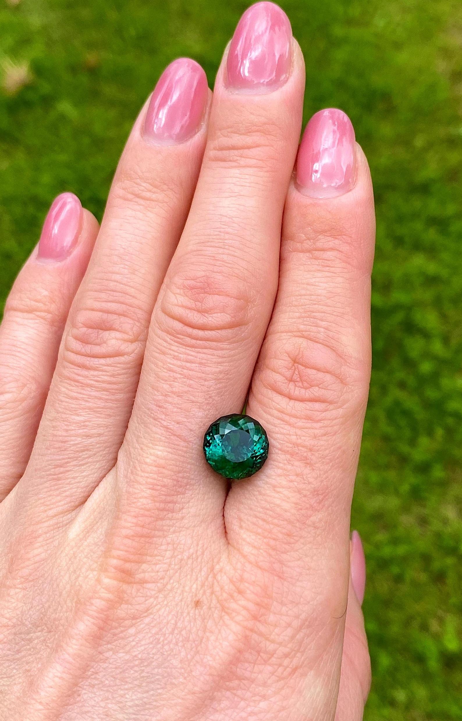 Tourmaline Bluish Green 6.17Ct natural gemstone, Round cut, Afghanistan For Sale 3