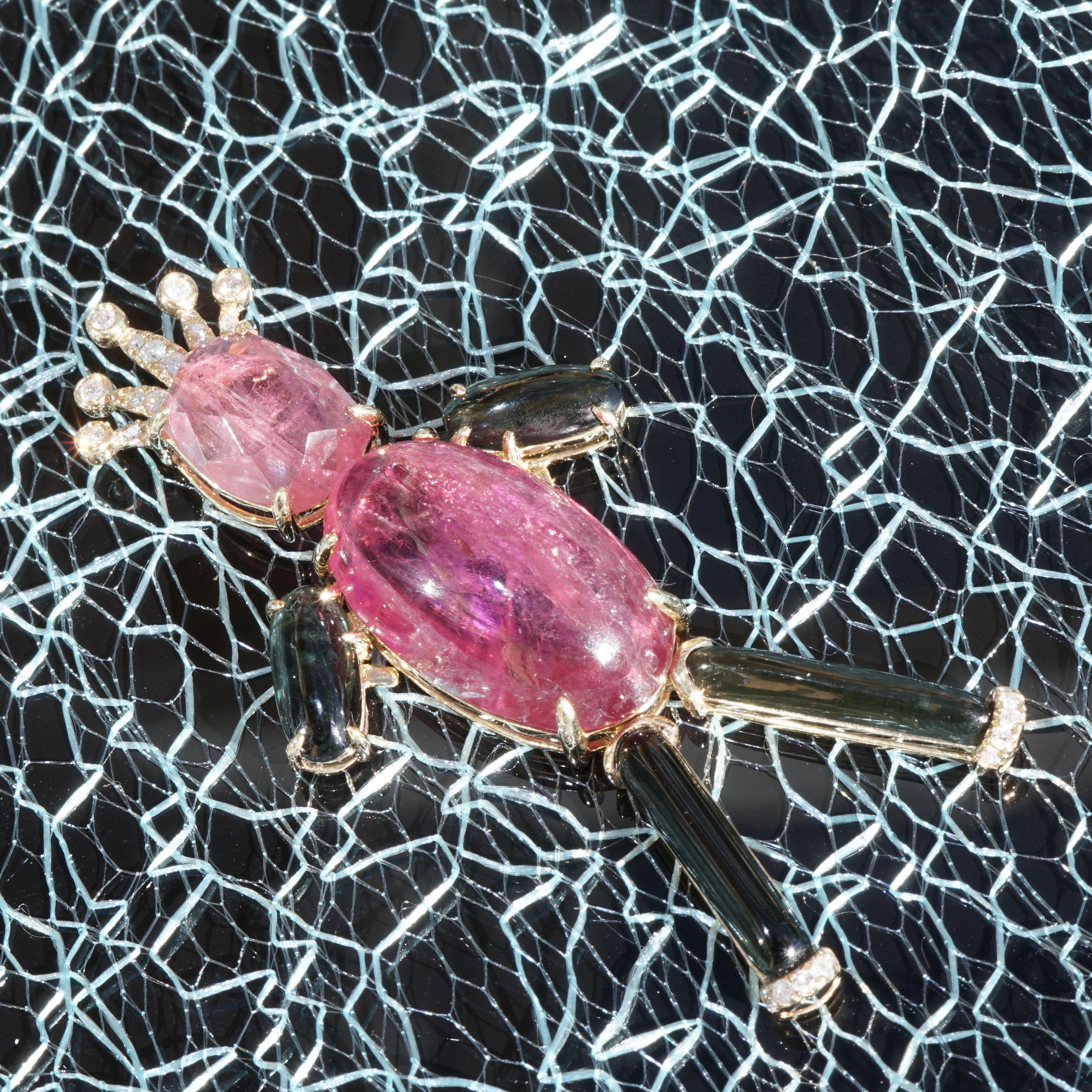 Modern Tourmaline Brilliant Pendant PRINCE 20 ct 0.18 ct moveable and so funny 54x27 mm For Sale
