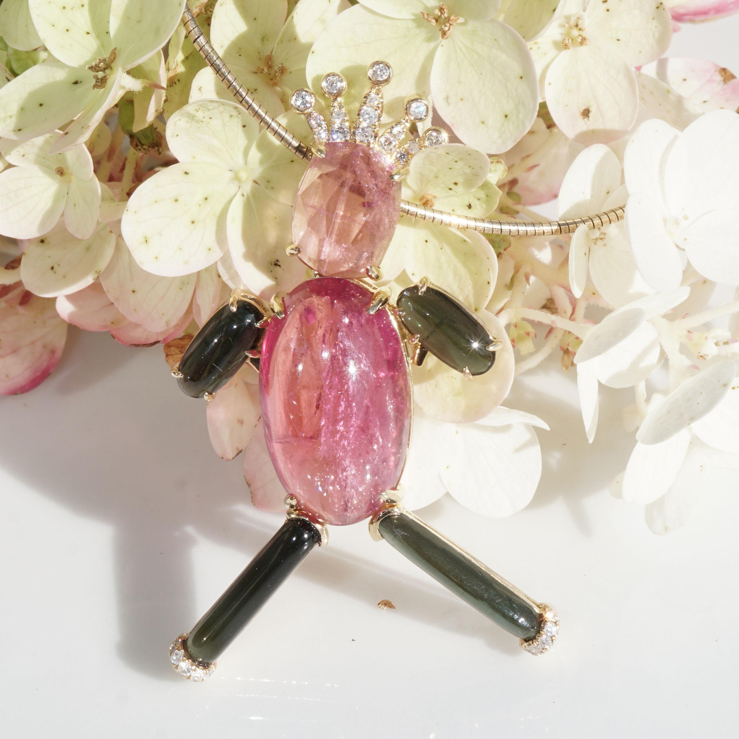 Tourmaline Brilliant Pendant PRINCE 20 ct 0.18 ct moveable and so funny 54x27 mm In New Condition For Sale In Viena, Viena