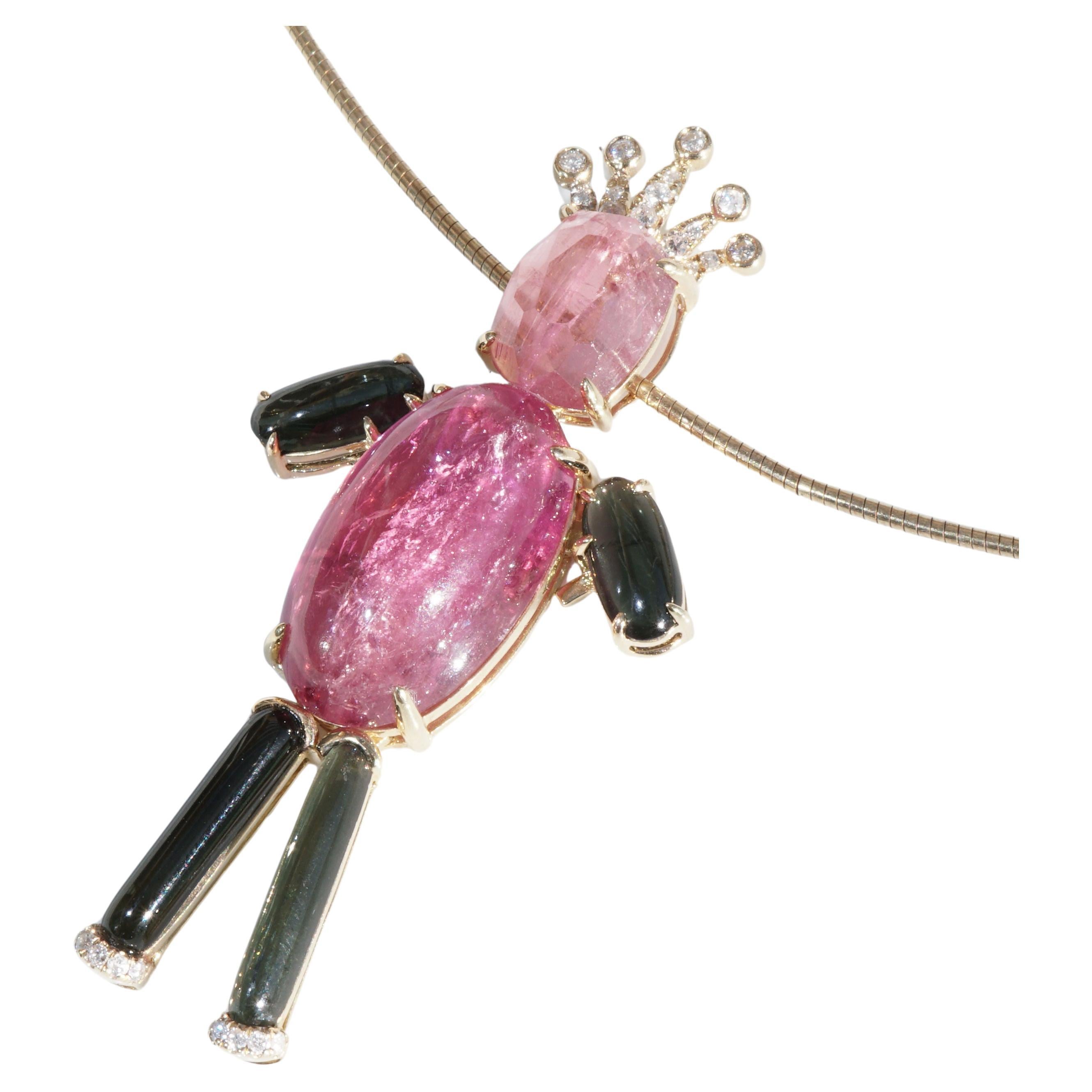 Tourmaline Brilliant Pendant PRINCE 20 ct 0.18 ct moveable and so funny 54x27 mm For Sale