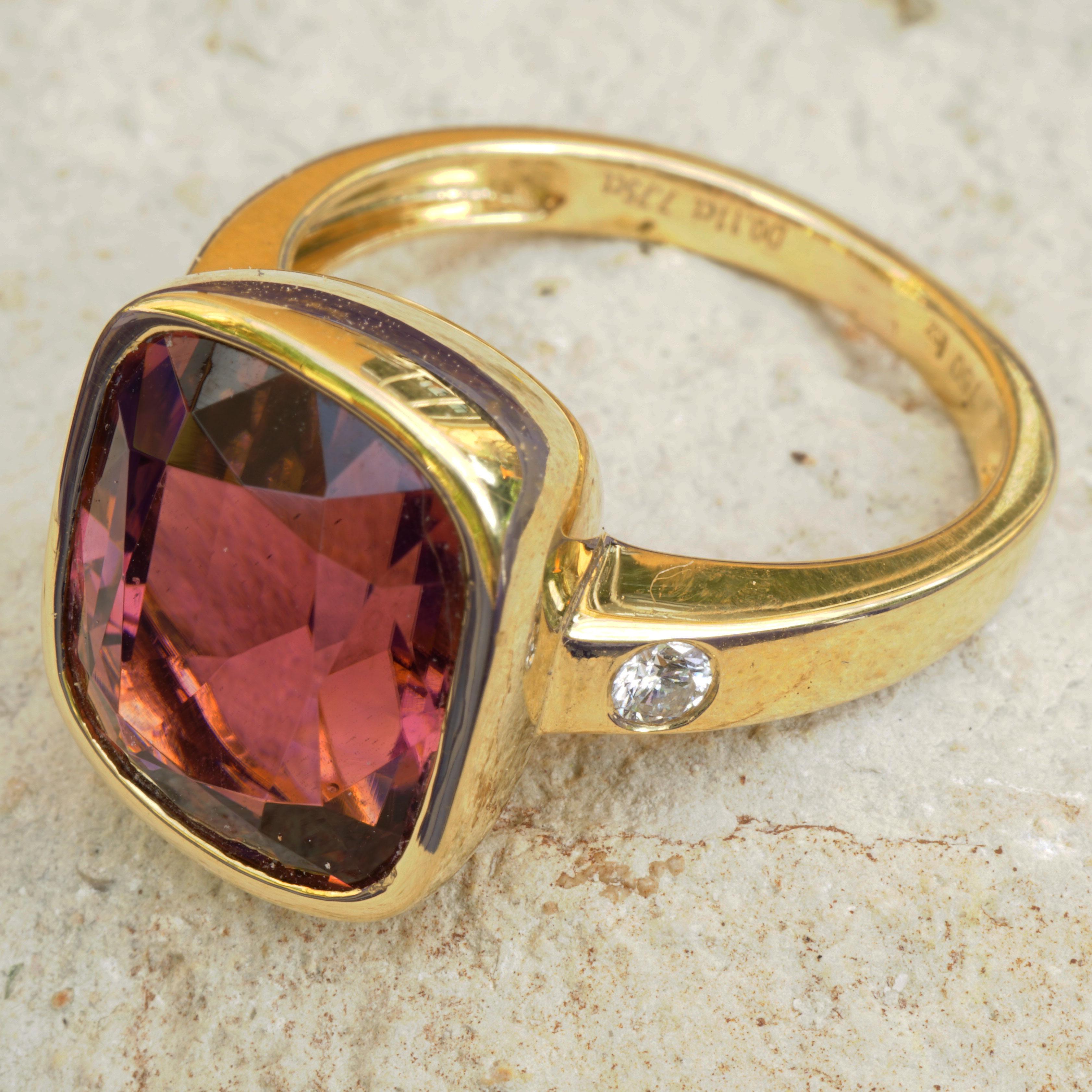 Tourmaline Brilliant Ring Exceptional Color 18kt Gold Electric Pink Kunar Mine 5