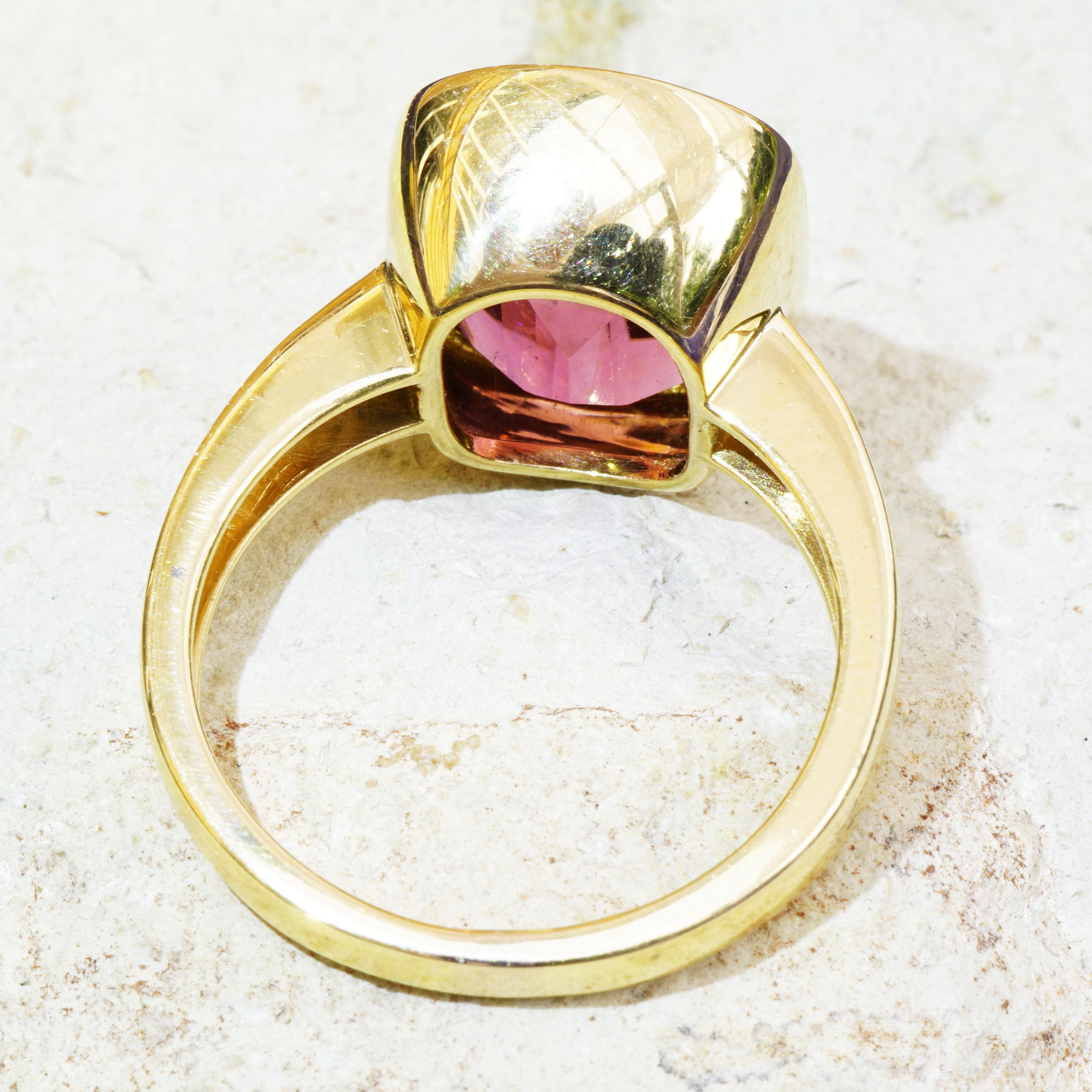 Modern Tourmaline Brilliant Ring Exceptional Color 18kt Gold Electric Pink Kunar Mine