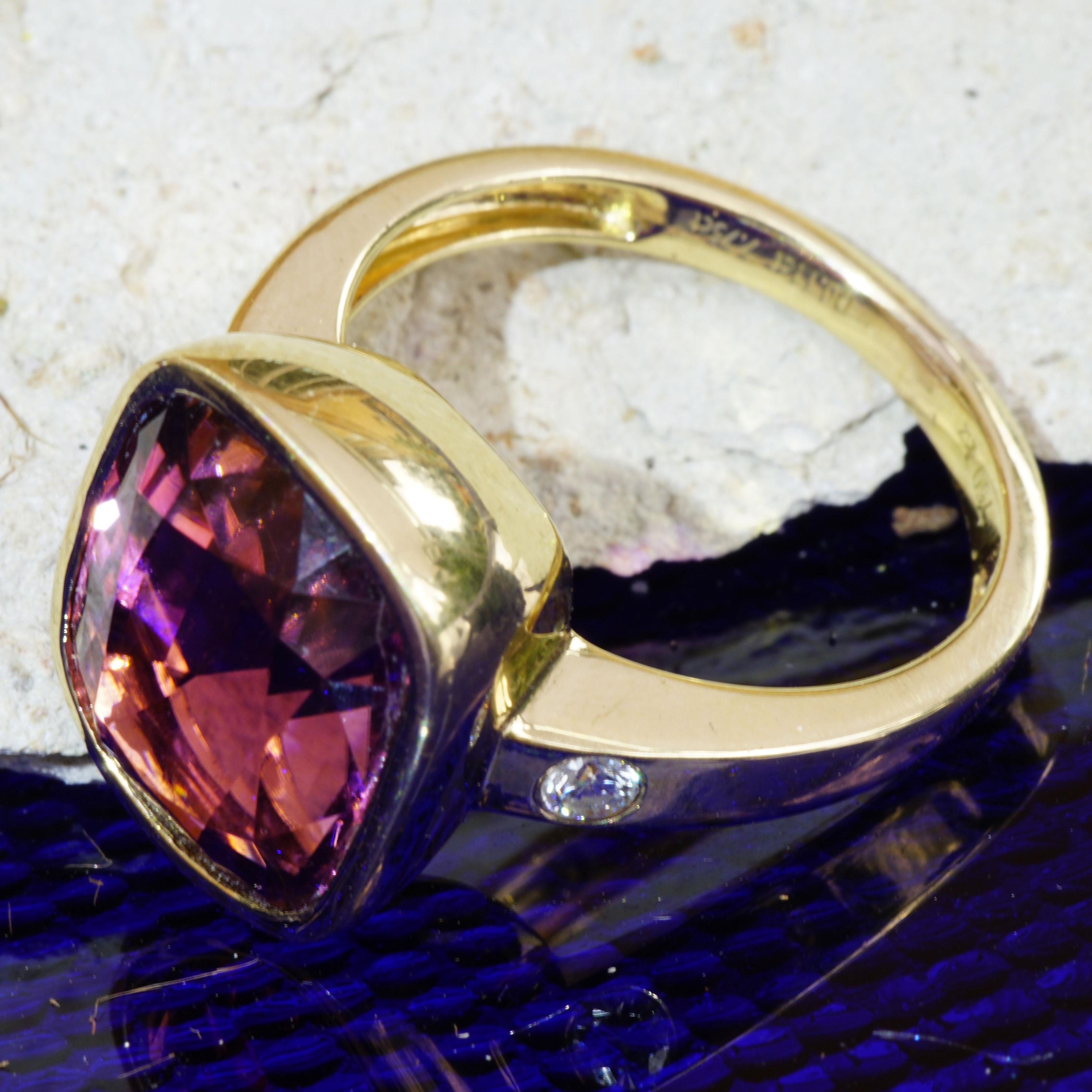 Tourmaline Brilliant Ring Exceptional Color 18kt Gold Electric Pink Kunar Mine 1