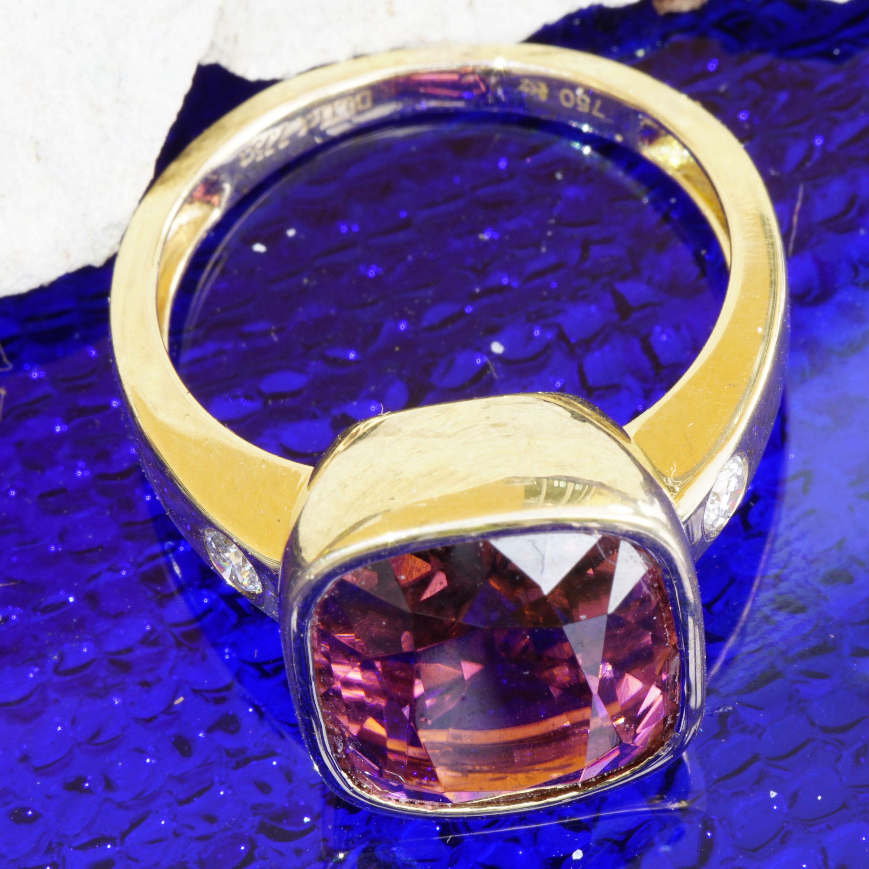 Tourmaline Brilliant Ring Exceptional Color 18kt Gold Electric Pink Kunar Mine 2