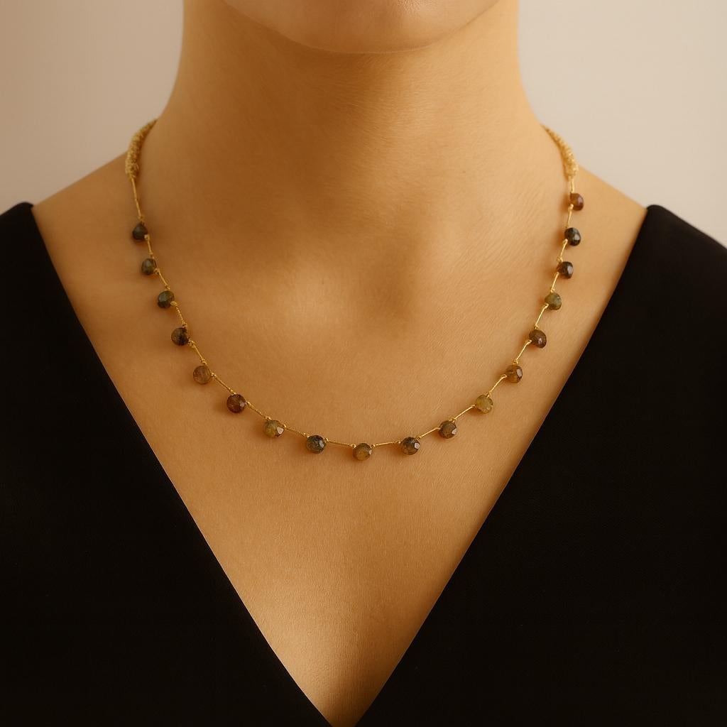 Collana con briolette di tormalina e perline di citrino con accenti in oro giallo, 18