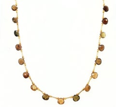 Tourmaline Briolette and Citrine Beaded Necklace with Yellow Gold Accents, 18"