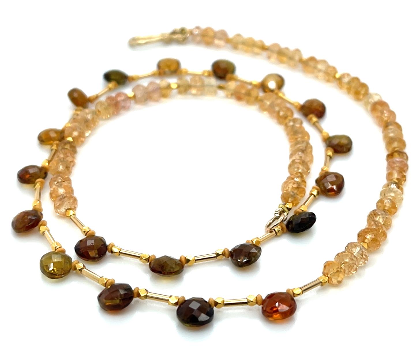 Perlina Collana con briolette di tormalina e perline di citrino con accenti in oro giallo, 18