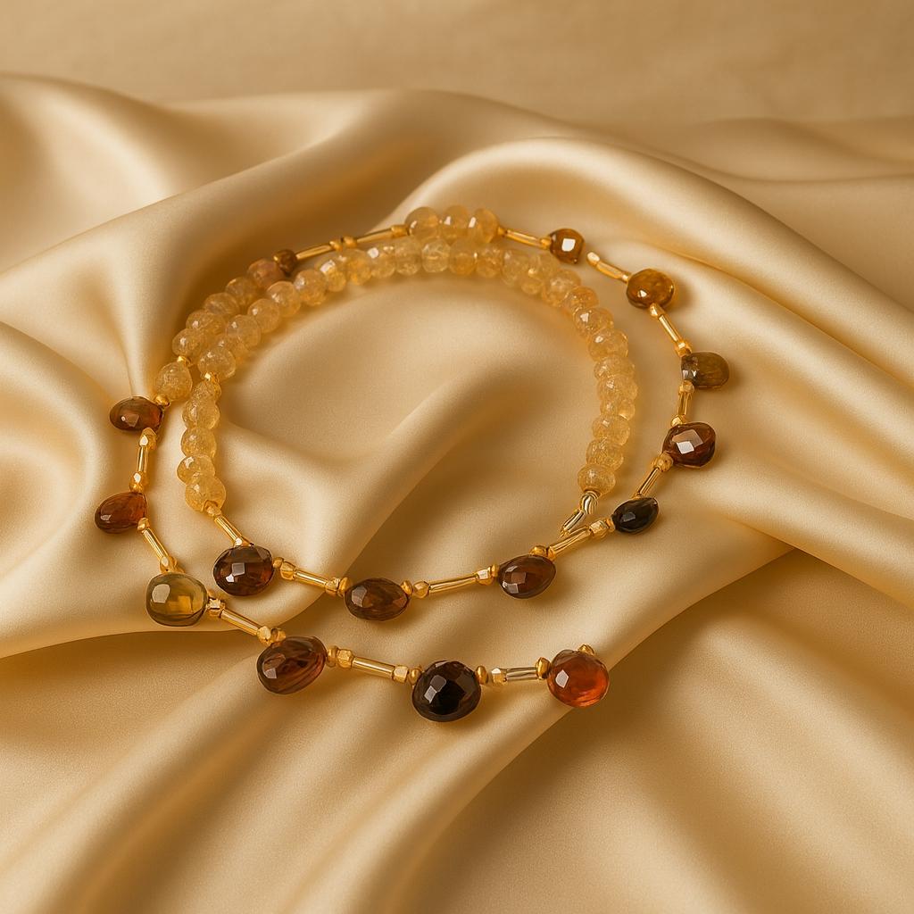 da uomo o donna Collana con briolette di tormalina e perline di citrino con accenti in oro giallo, 18