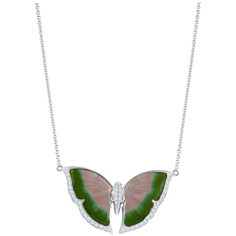 Tourmaline Butterfly Pendant with 0.25 Carat of Accent Diamonds on Chain 1