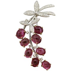 Tourmaline Cabochon “Berries” Diamond Gold Brooch