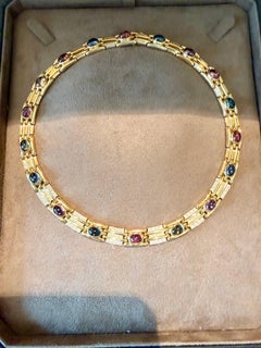 Tourmaline Cabochon & Diamond Ridged Choker Necklace 18 K yellow Gold Gubelin