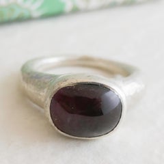 Tourmaline Cabochon Sterling Silver Cocktail Statement Ring - Size 7.5