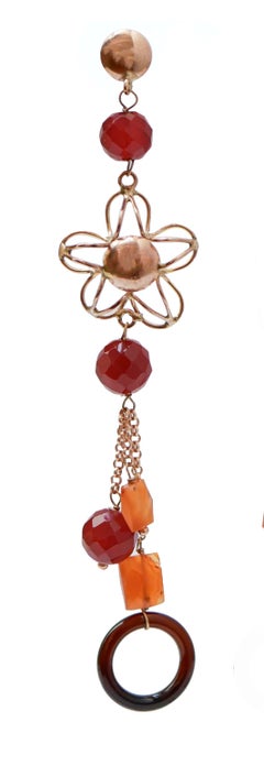Tourmaline, Carnelian, Onyx, Rose Gold Earrings.