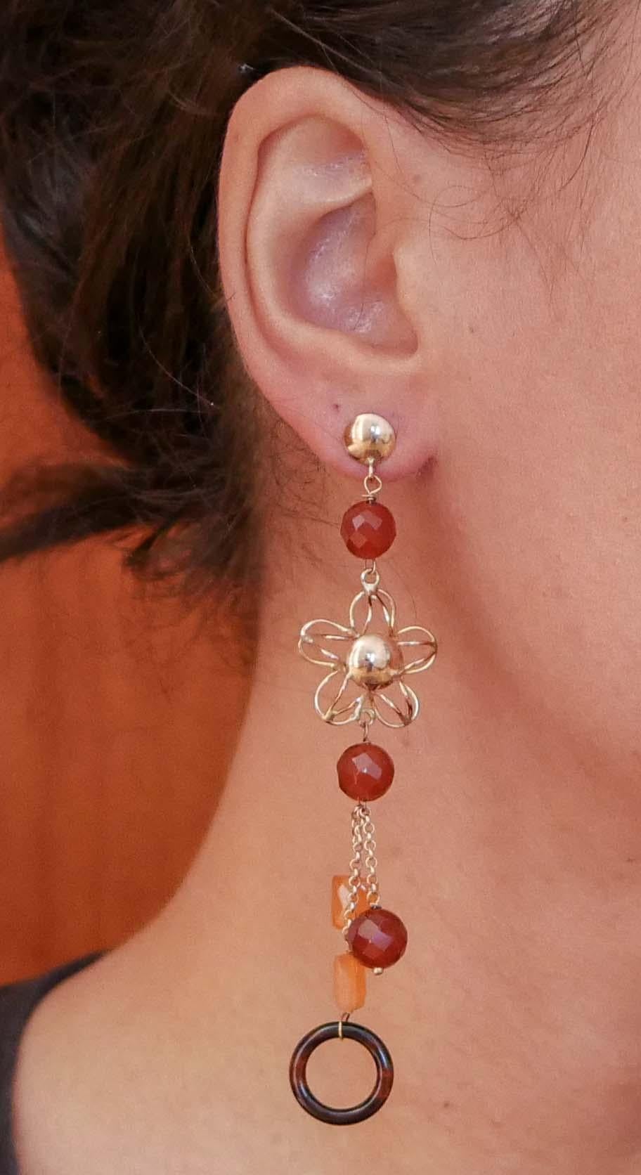 Boucles d'oreilles en tourmaline, cornaline, onyx et or rose. Bon état - En vente à Marcianise, Marcianise (CE)