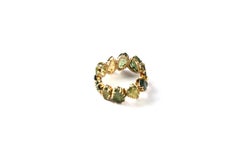 Tourmaline Carved Leaf 18 Karat Gold Band Ring