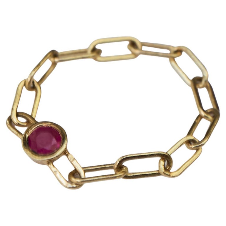 Brilliant Cut Tourmaline Chain Ring Gold Pink J Dauphin For Sale