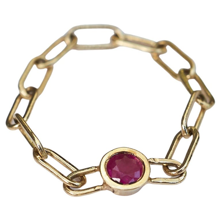 Tourmaline Chain Ring Gold Pink J Dauphin In New Condition For Sale In Los Angeles, CA
