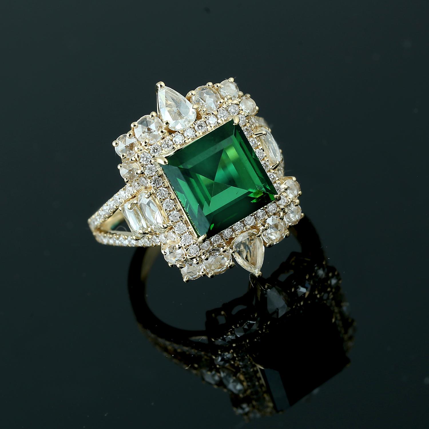 18KT:6.254g,
Diamond:1.60ct,
Tourmaline:4.68ct,
Taille : US-7