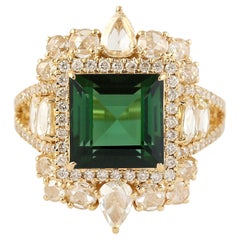Tourmaline Cocktail Ring With Diamonds All Around Made In 18k yellow Gold