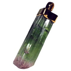 Tourmaline Crystal Necklace Raw Gold Pendant Bicolor Gem Magic Healing Unisex or