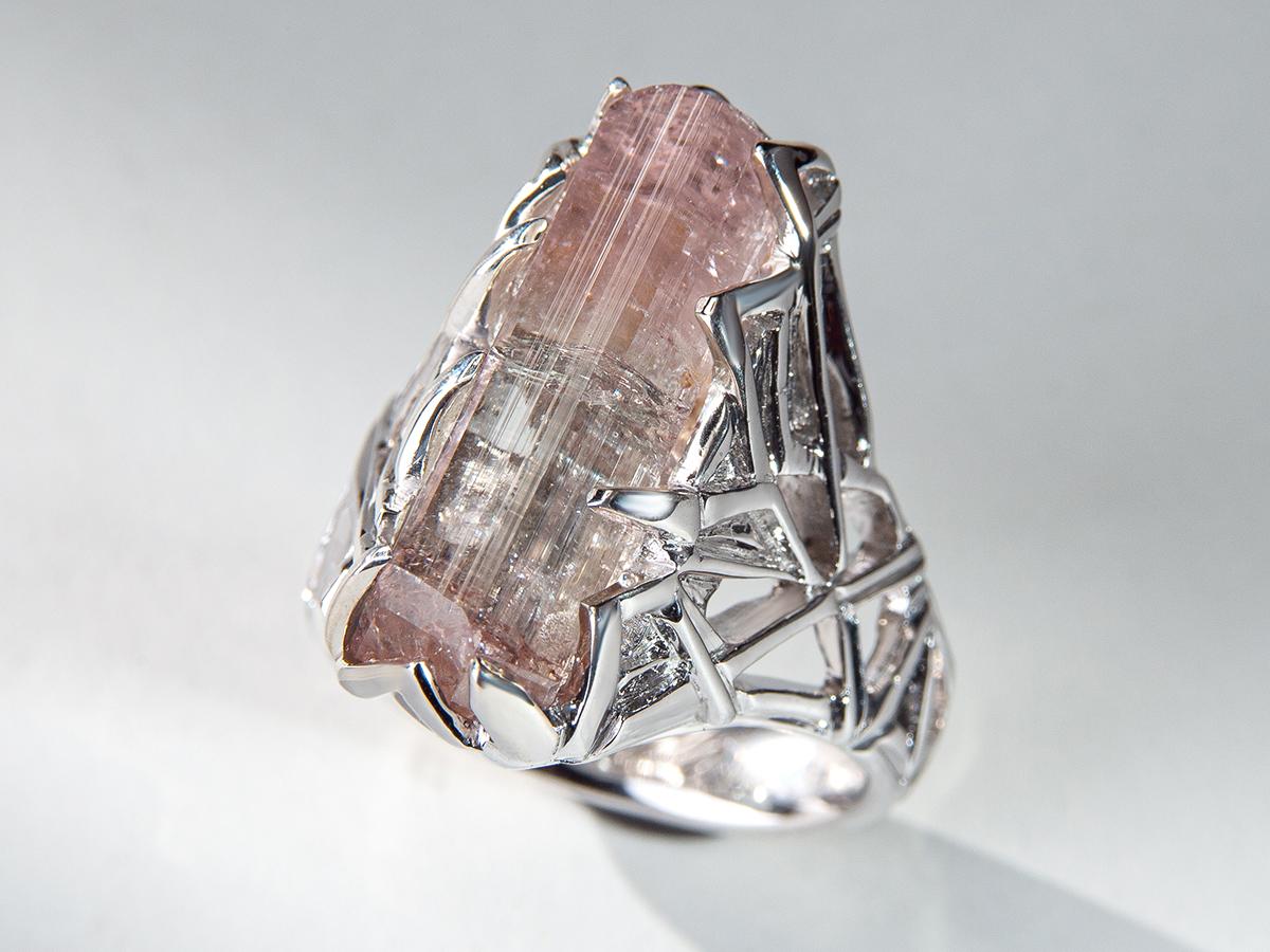 Tourmaline Crystal Ring Silver Raw Uncut Rubellite Blush Pink Healing Magic Art For Sale 2