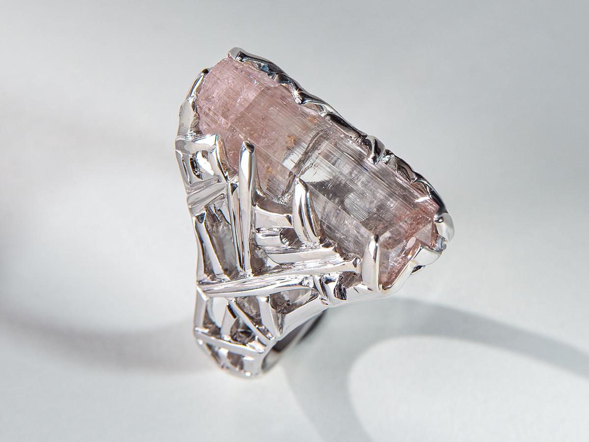 Tourmaline Crystal Ring Silver Raw Uncut Rubellite Blush Pink Healing Magic Art For Sale 3