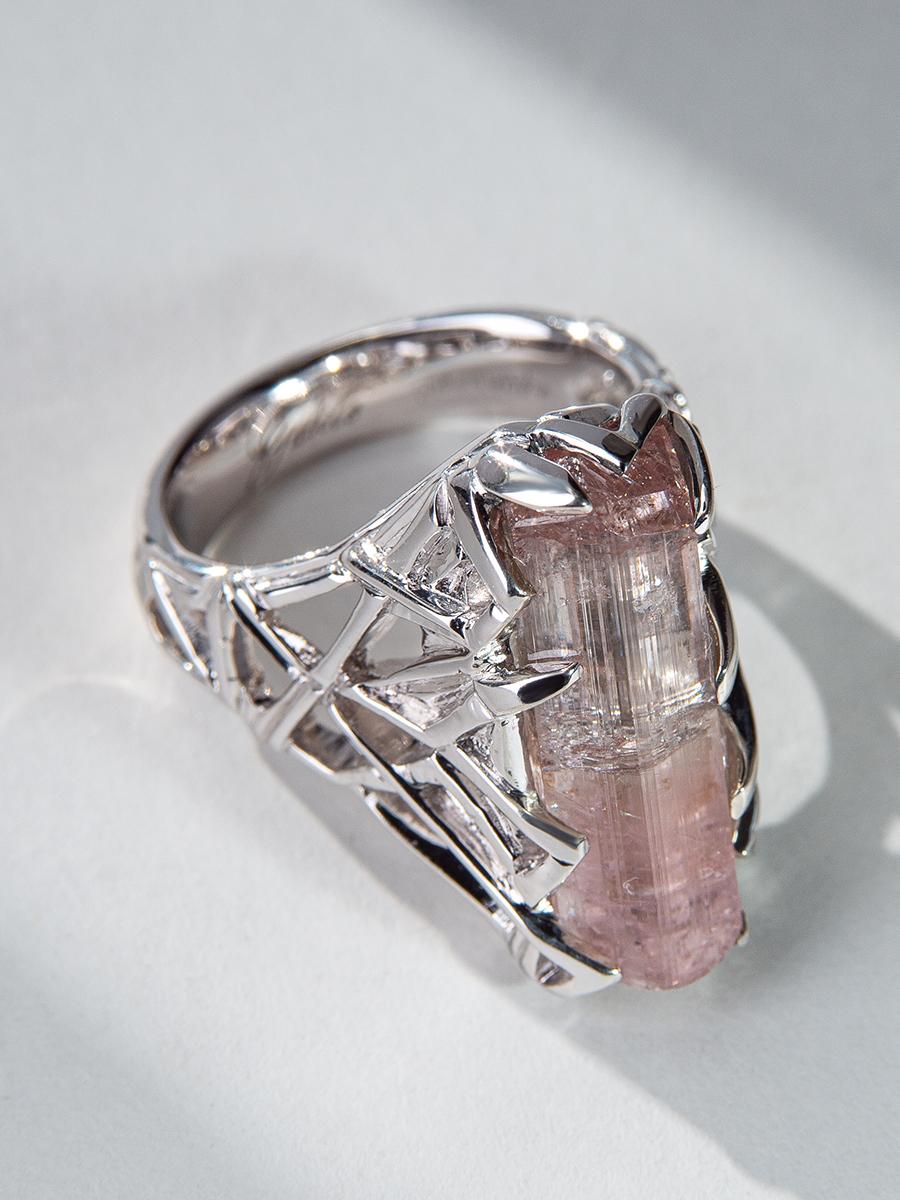 Tourmaline Crystal Ring Silver Raw Uncut Rubellite Blush Pink Healing Magic Art For Sale 4