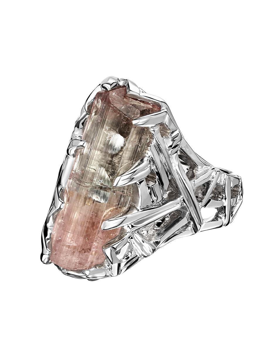 Tourmaline Crystal Ring Silver Raw Uncut Rubellite Blush Pink Healing Magic Art For Sale 5