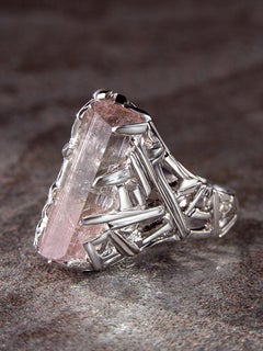 Tourmaline Crystal Ring Silver Raw Uncut Rubellite Blush Pink Healing Magic Art