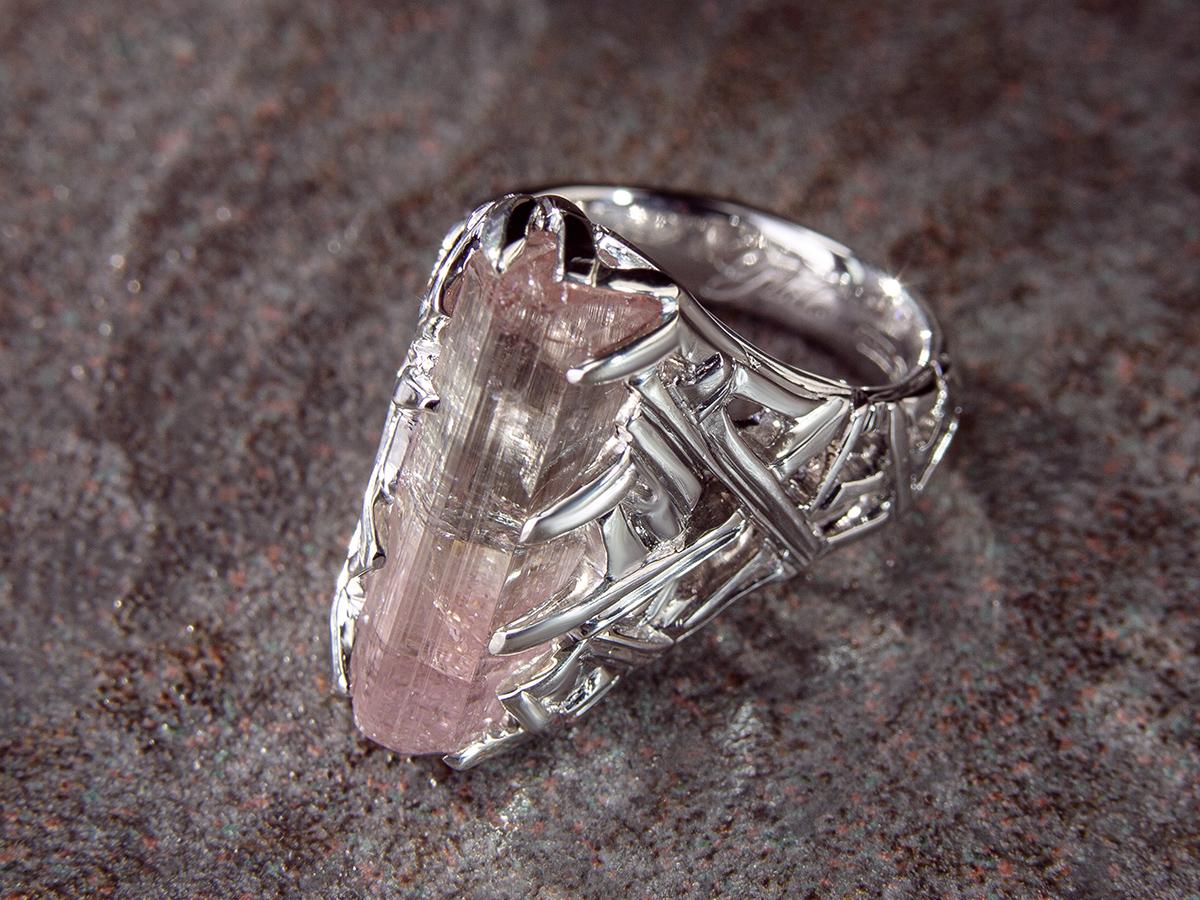 raw pink tourmaline ring