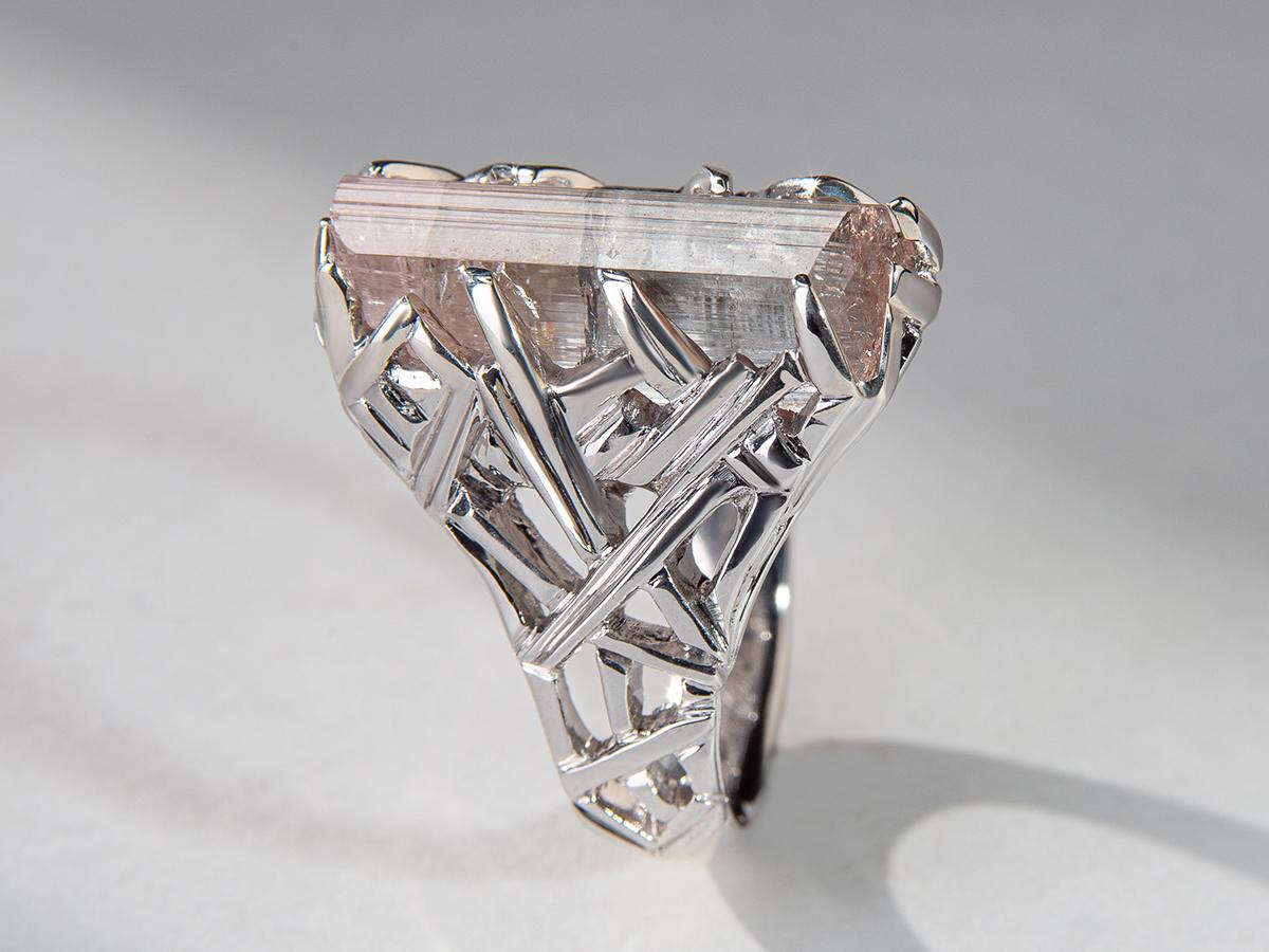 Tourmaline Crystal Ring Silver Raw Uncut Rubellite Blush Pink Healing Magic Art In New Condition For Sale In Berlin, DE