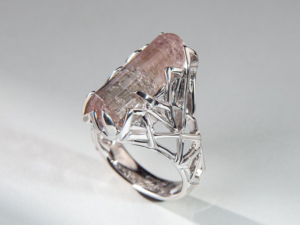 Tourmaline Crystal Ring Silver Raw Uncut Rubellite Blush Pink Healing Magic Art For Sale 1