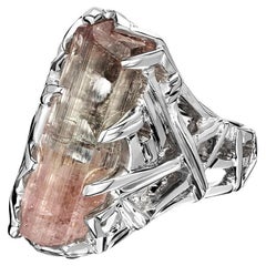 Anillo de cristal de turmalina Plata en bruto sin cortar Rubelita rosa rubor Arte mágico curativo