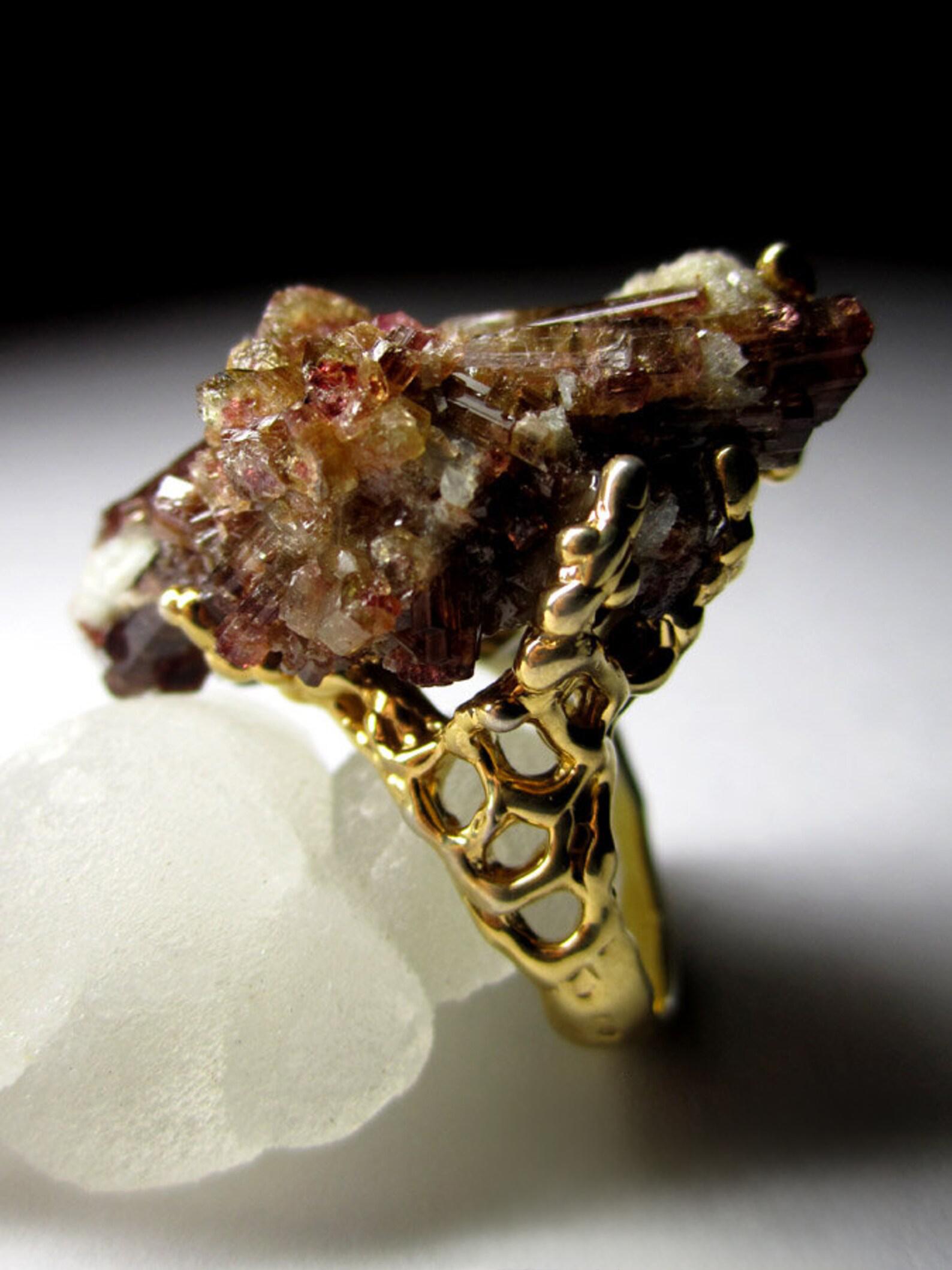 Uncut Tourmaline Crystals Silver Ring Natural Unisex Big Rare Gemstone gift vintage For Sale
