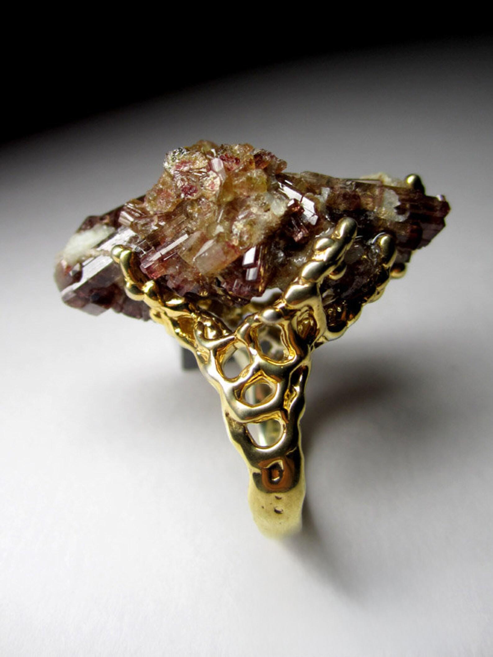 Tourmaline Crystals Silver Ring Natural Unisex Big Rare Gemstone gift vintage For Sale 1