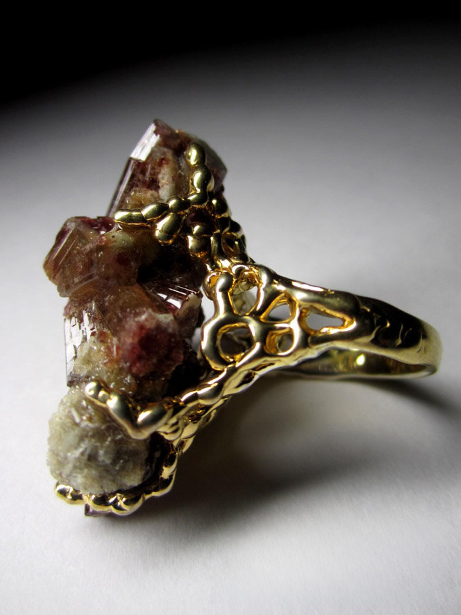 Tourmaline Crystals Silver Ring Natural Unisex Big Rare Gemstone gift vintage For Sale 3