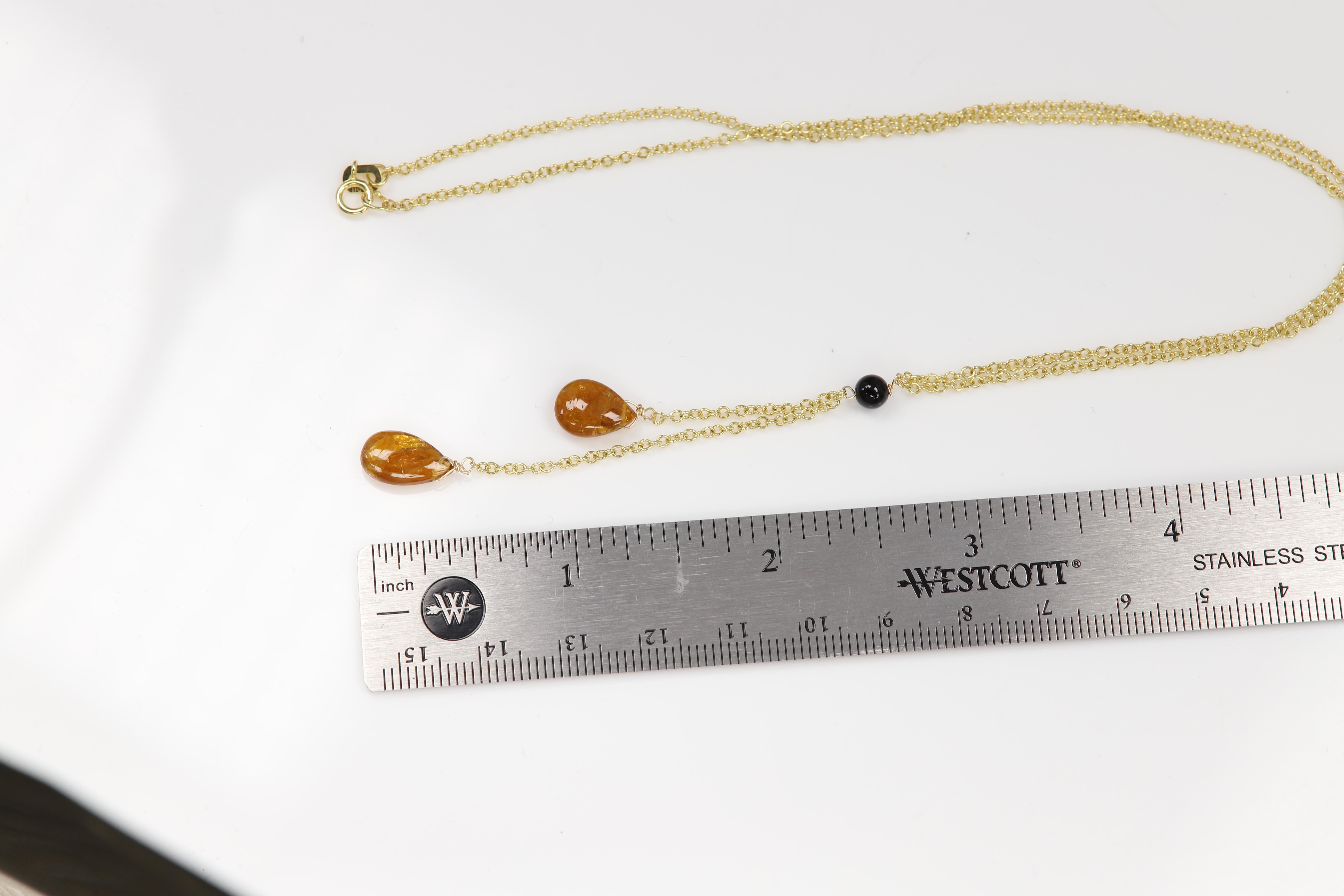 Women's Tourmaline Dangle Necklace 14 Karat Yellow Gold Brown Tourmaline Gemstone Drops For Sale